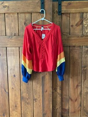 Free People Retro Striped Sleeve Henley Knit Shirt